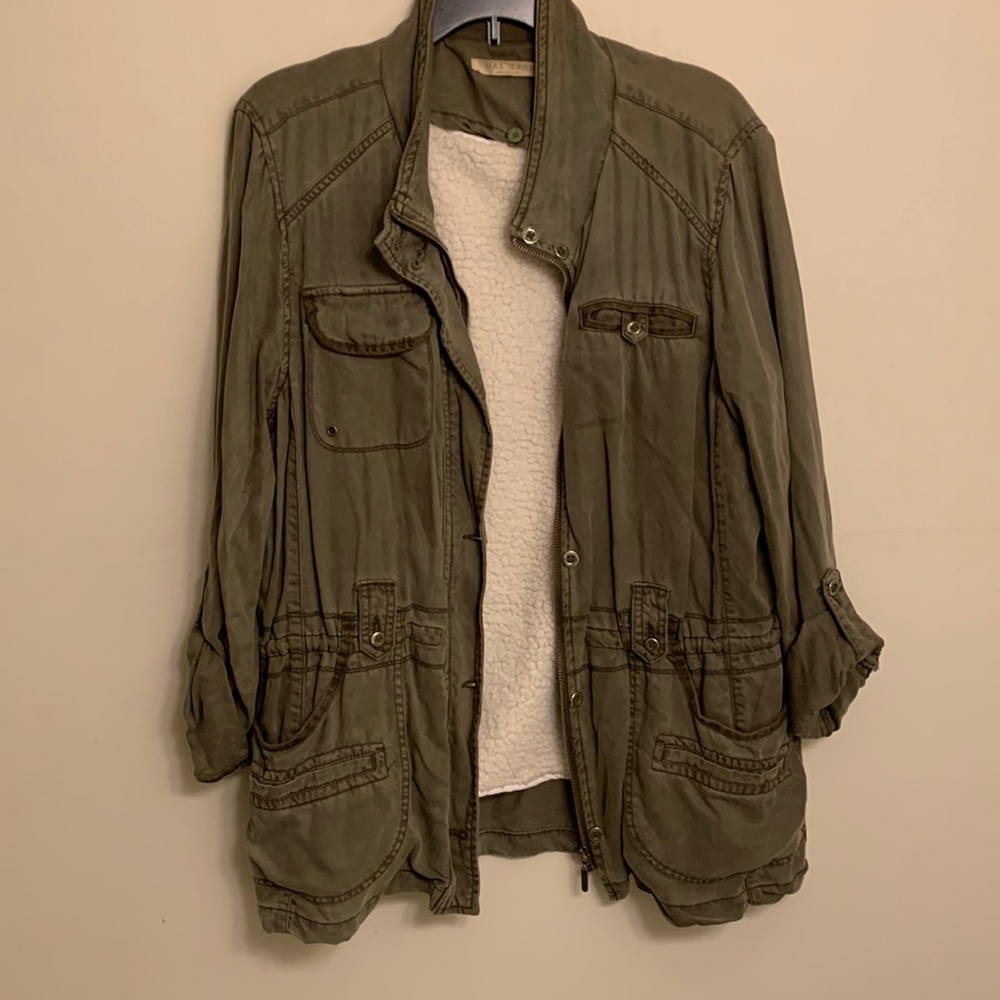 Insulated Military Cargo Jacket Max Jeans Olive Green Utility Jacket - Picture 4 of 16